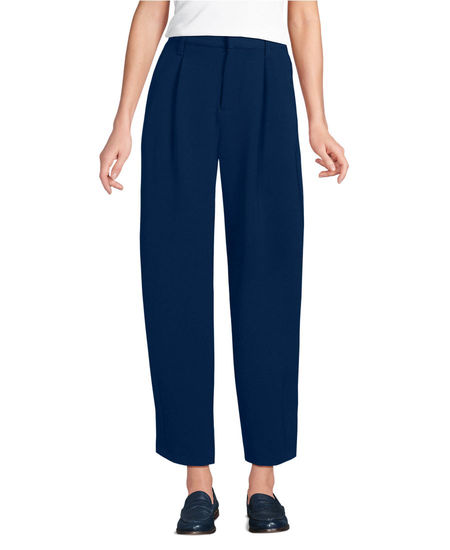 

Женские брюки из крепа с высокой посадкой, плиссировкой, широкими штанинами и длиной до щиколотки Lands' End, Deep sea navy