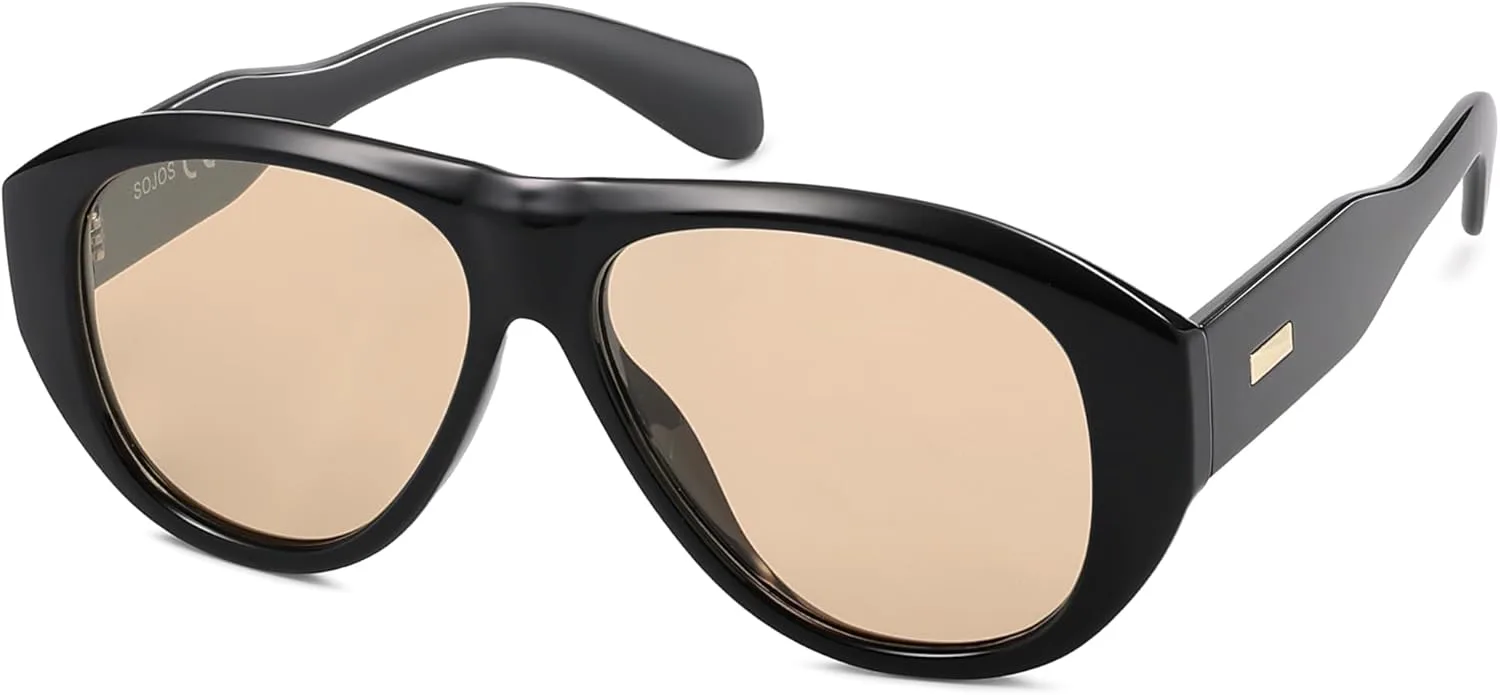 

Солнцезащитные очки-авиаторы SOJOS Retro Oversized Polarized для женщин и мужчин в винтажном стиле 70-х годов с защитой от УФ-излучения SJ2328, Black/Light Brown