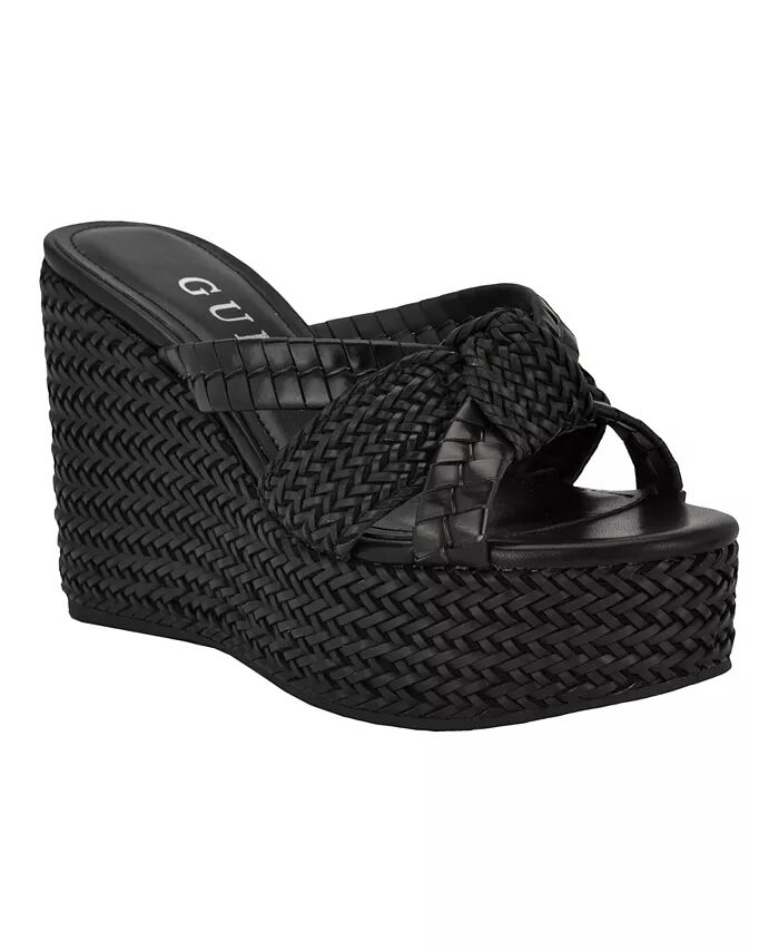 Женские босоножки Eveh Knotted Jute Wrapped Platform Wedge Sandals GUESS, черный