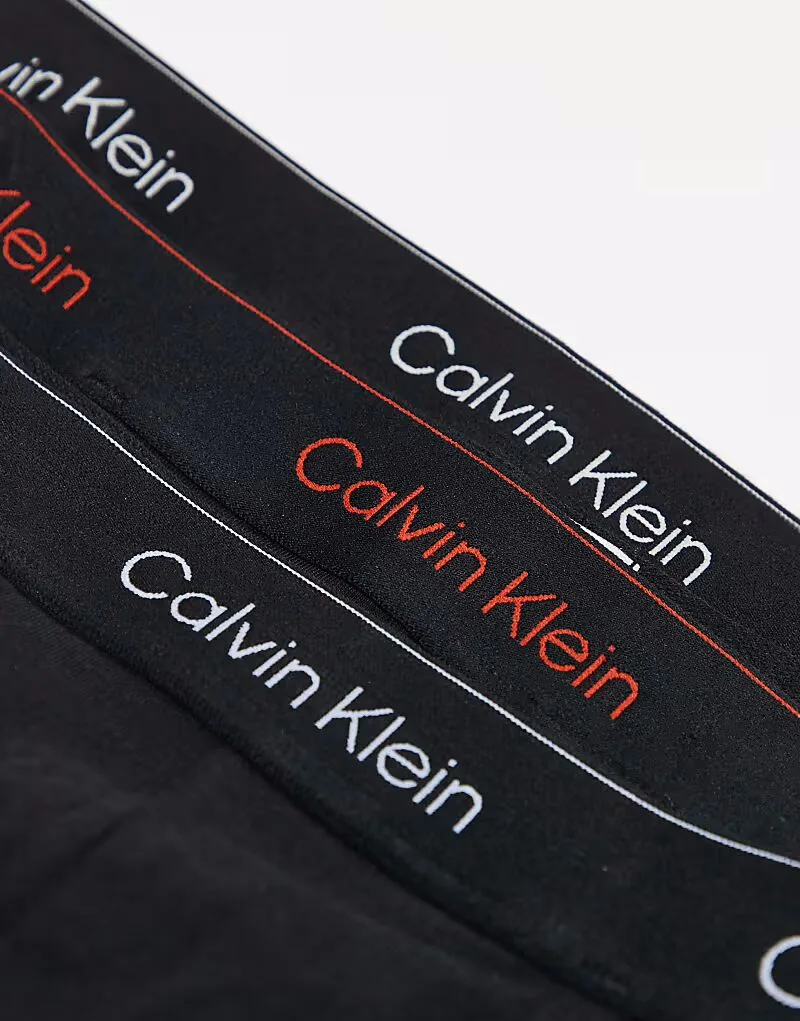 Трусы-бандажи Calvin Klein Icon Cotton Stretch, комплект из 3 штук, черные, с цветными поясами с логотипом — фото 2