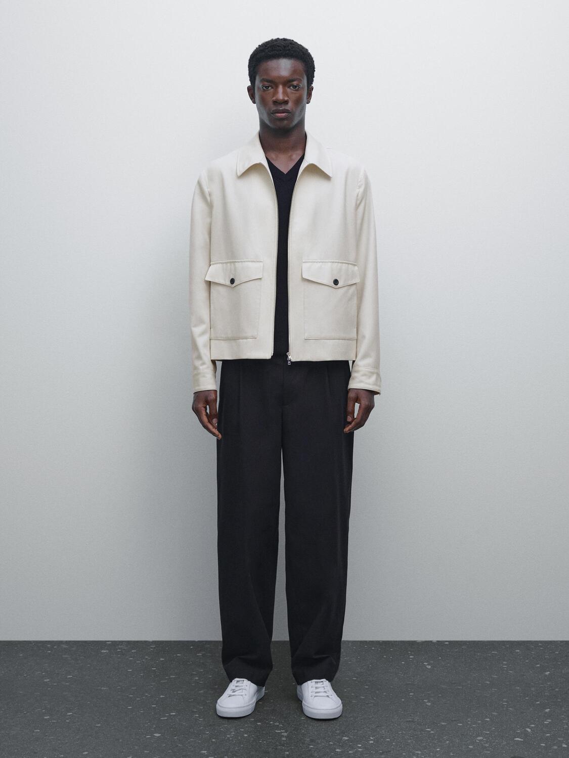 

Укороченная куртка из смеси шерсти и хлопка с карманами Massimo Dutti, Stone