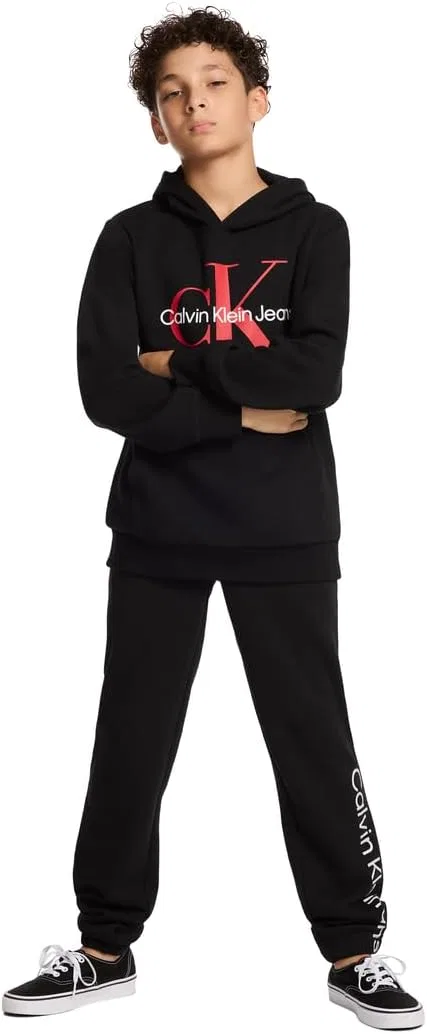 Детские спортивные брюки-джоггеры Calvin Klein Legacy из флиса с завязками, Ckj Black — фото 2