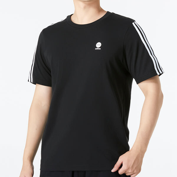 Футболка Men's adidas neo Solid Color Stripe Logo Athleisure Casual Sports Round Neck Short Sleeve Black T-Shirt, черный — фото 3