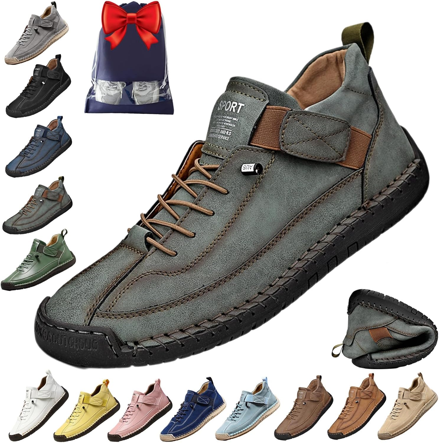 

Удобные ортопедические кроссовки, унисекс, ручная работа, кожаные удобные туфли, ботинки с мягкой ортопедической поддержкой Noclerv, темно-зеленый