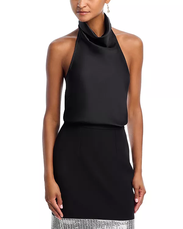 

Атласный топ с завязками на шее - эксклюзив Aqua, черный