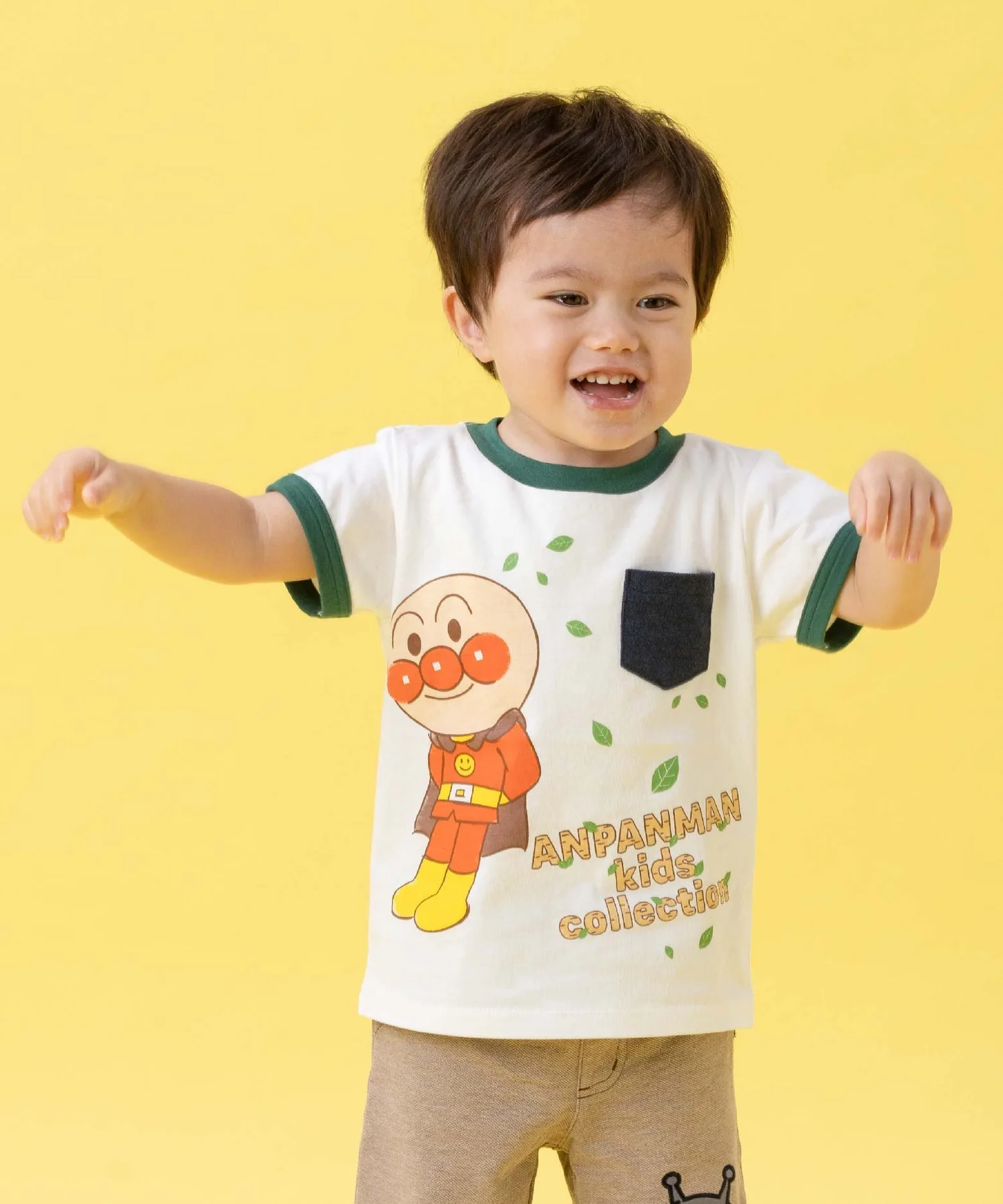 APKC/(K) Футболка с карманом и рисунком листьев Anpanman Baikinman Anpanman Kids Collection, Off-white