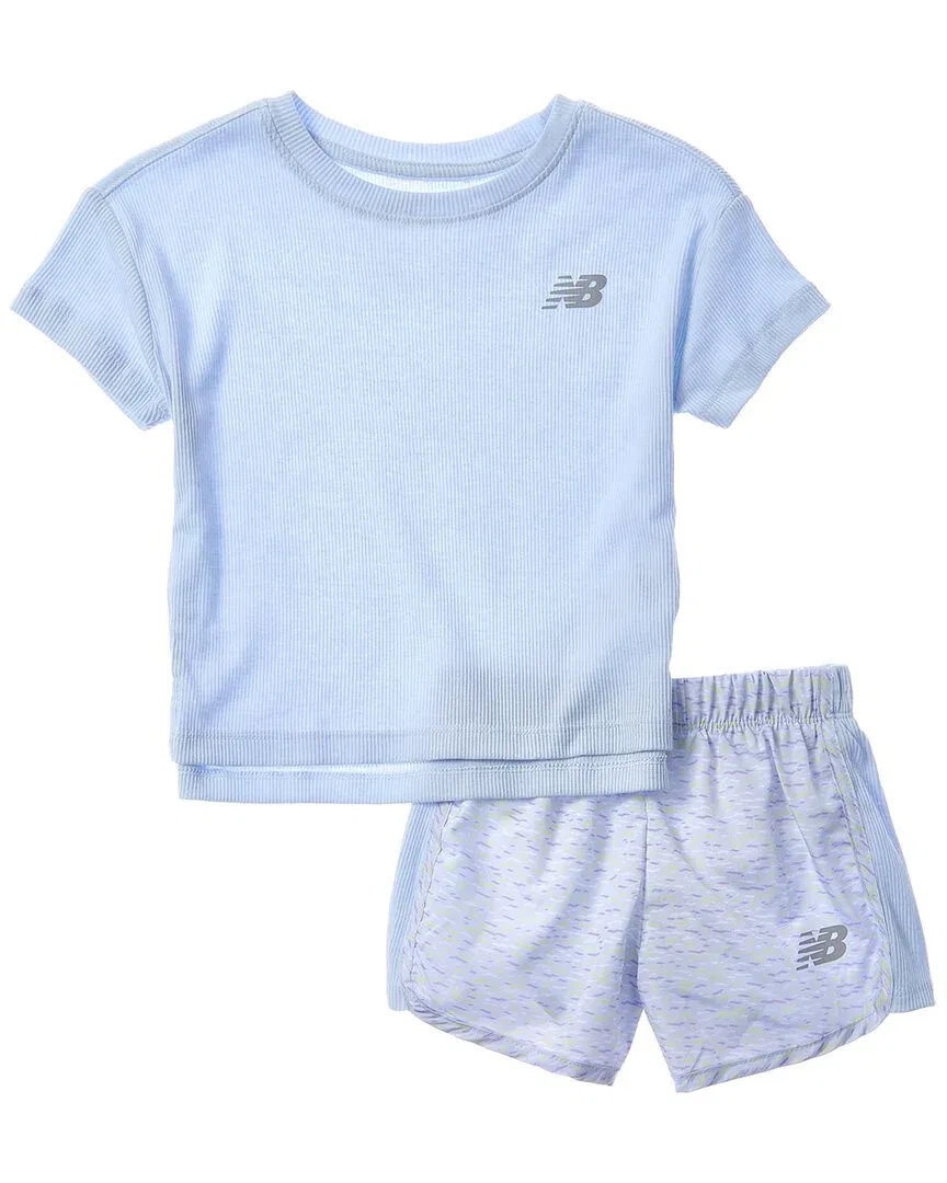 Комплект New Balance из 2 предметов: футболка и тканые шорты, розовый — фото 2