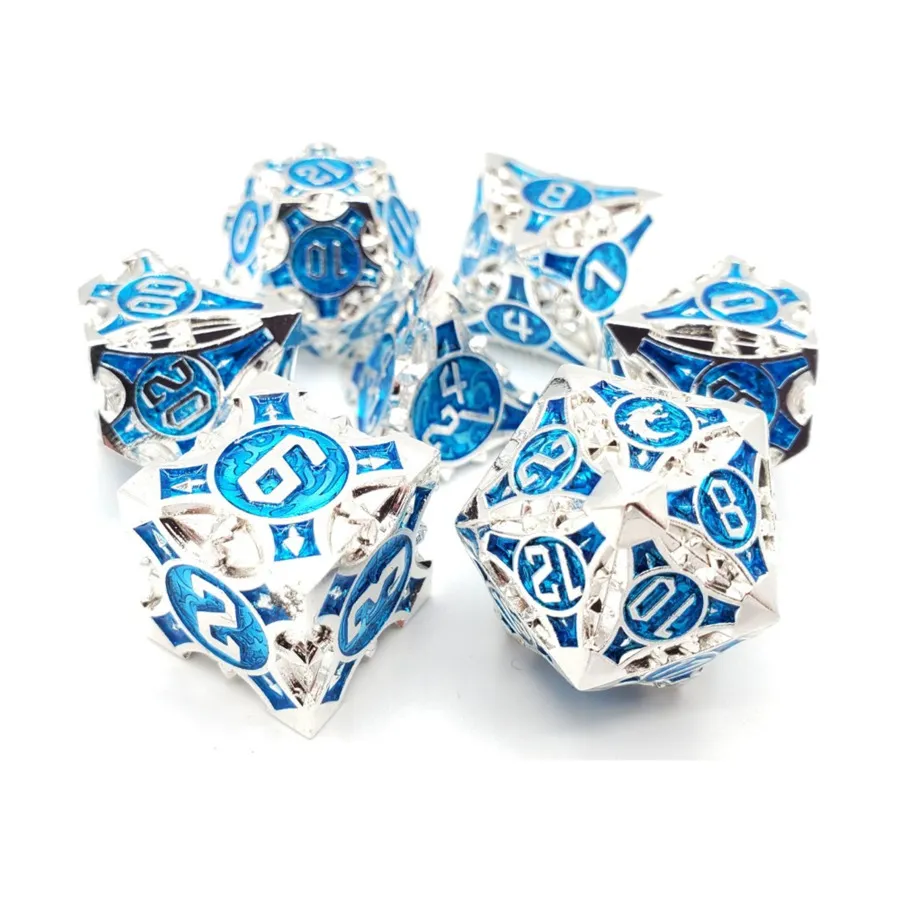 

Набор Poly — серебристый с синим (7), Metal Dice - Gnome Forged