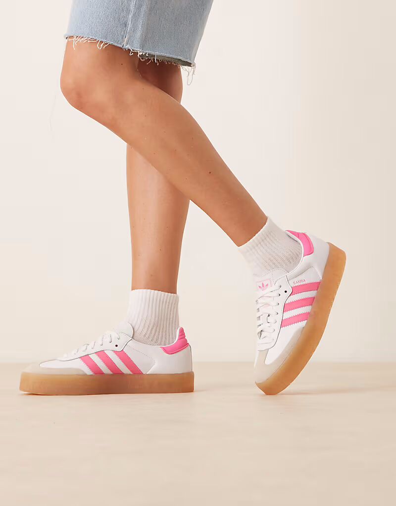 Кроссовки Adidas Originals Sambae белого и розового цвета