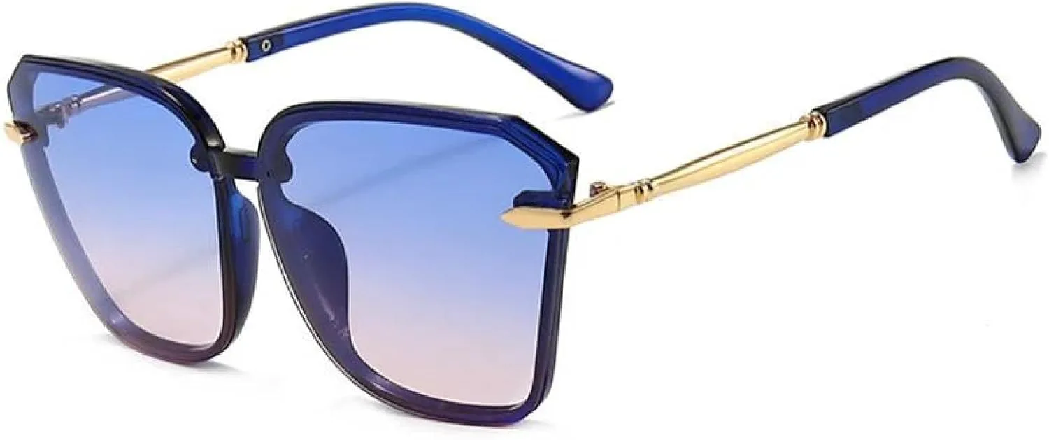 

Солнцезащитные очки в крупной металлической оправе для мужчин и женщин, модные, для улицы, фотосъемки, защиты от УФ-излучения UV400 generic, Blue Blue Pink