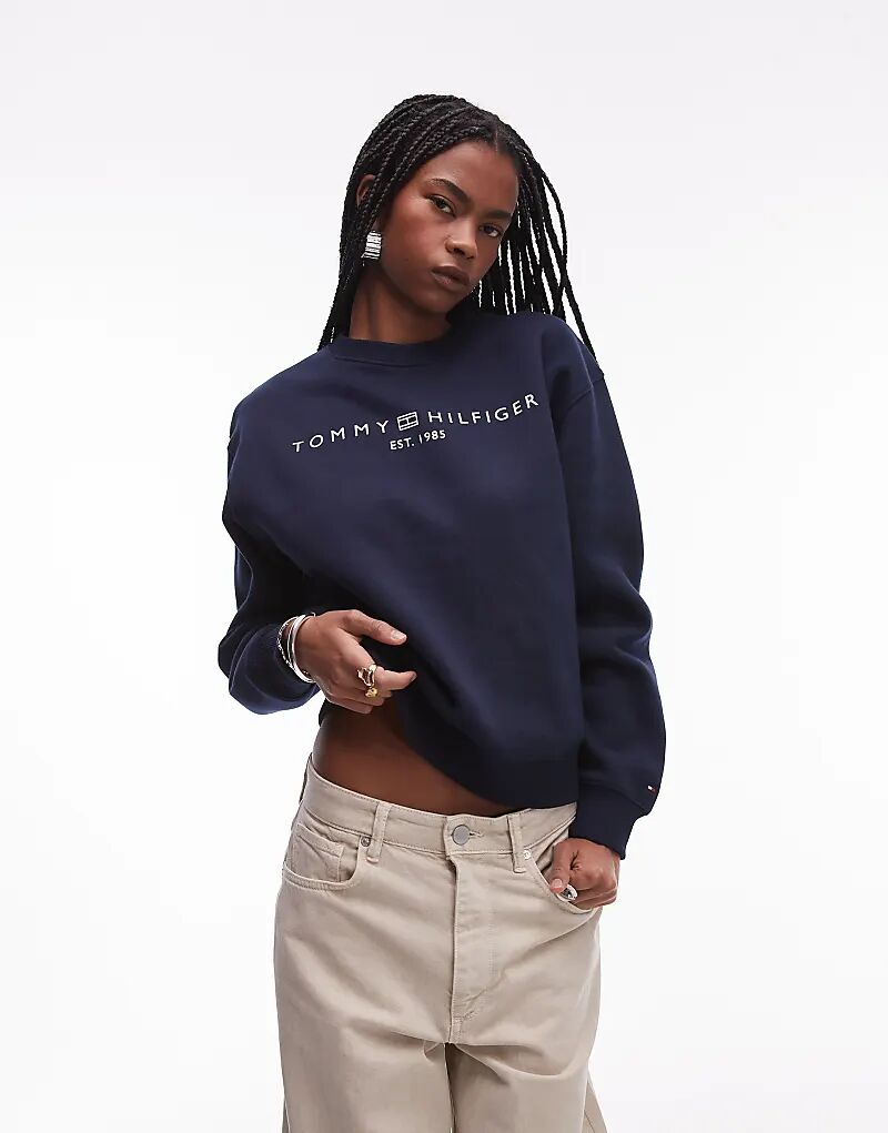

Флисовая толстовка с круглым вырезом темно-синего цвета Tommy Hilfiger