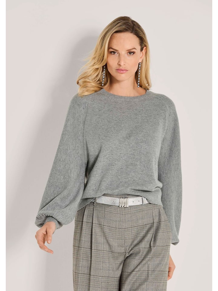 

MADELEINE Стильный шерстяной свитер с рукавами-фонариками в графитово-меланжевой расцветке