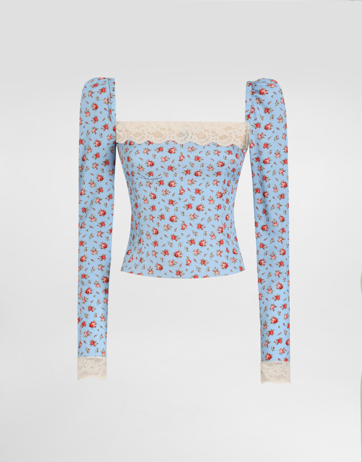 

Топ из крепдешина с мелким принтом роз DOLCE & GABBANA, мультиколор