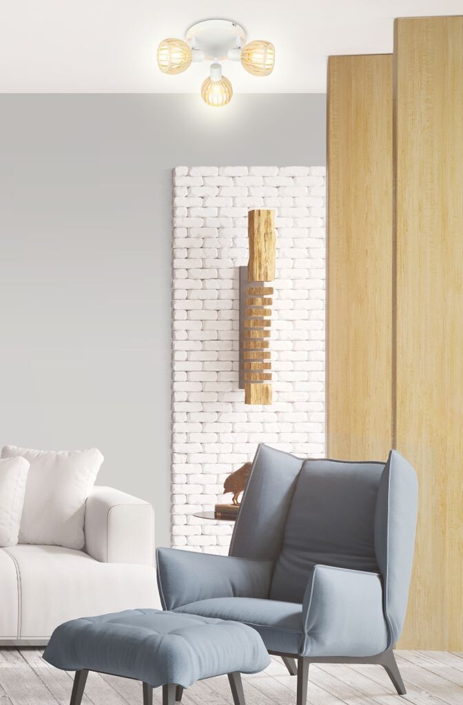 

Atarri Plafond Lamp / Потолочный светильник в индустриальном стиле / Минималистский потолочный светильник / Современный потолочный светильник / 3X25W / E14 / белый + дерево KAYANI