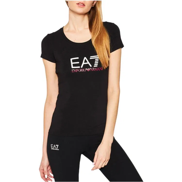 Футболка EA7 женская black, с круглым вырезом, прямой крой EMPORIO ARMANI — фото 3