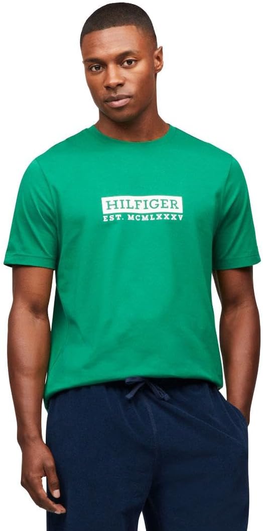 

Мужские хлопковые футболки Tommy Hilfiger с короткими рукавами и напечатанным логотипом, также доступны в размерах для больших и высоких размеров, Nouveau Green, Зеленый, Мужские хлопковые футболки Tommy Hilfiger с короткими рукавами и напечатанным логоти