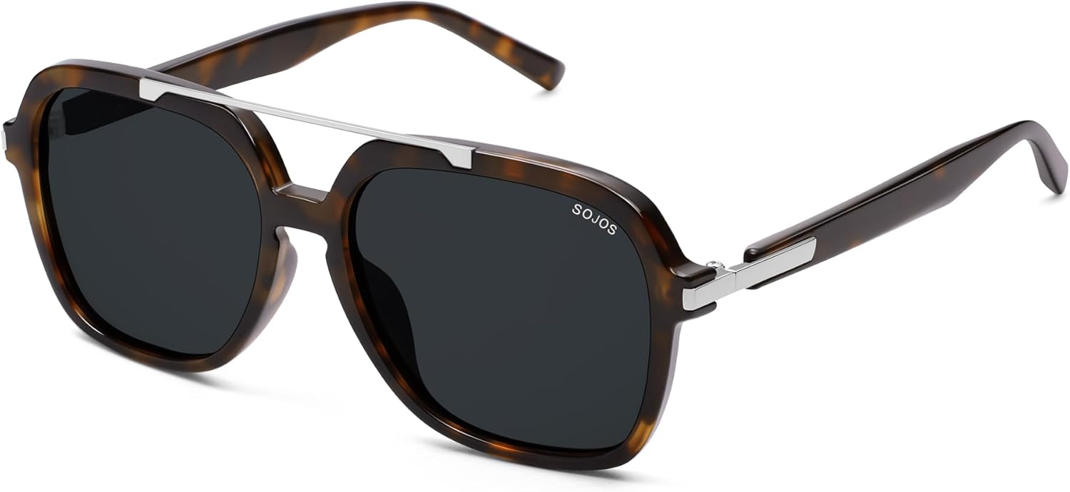 

Солнцезащитные очки-авиаторы SOJOS в стиле ретро с поляризацией для женщин и мужчин, модные квадратные солнцезащитные очки-авиаторы в стиле 70-х и 80-х годов SJ2672, Dark Tortoise/Grey