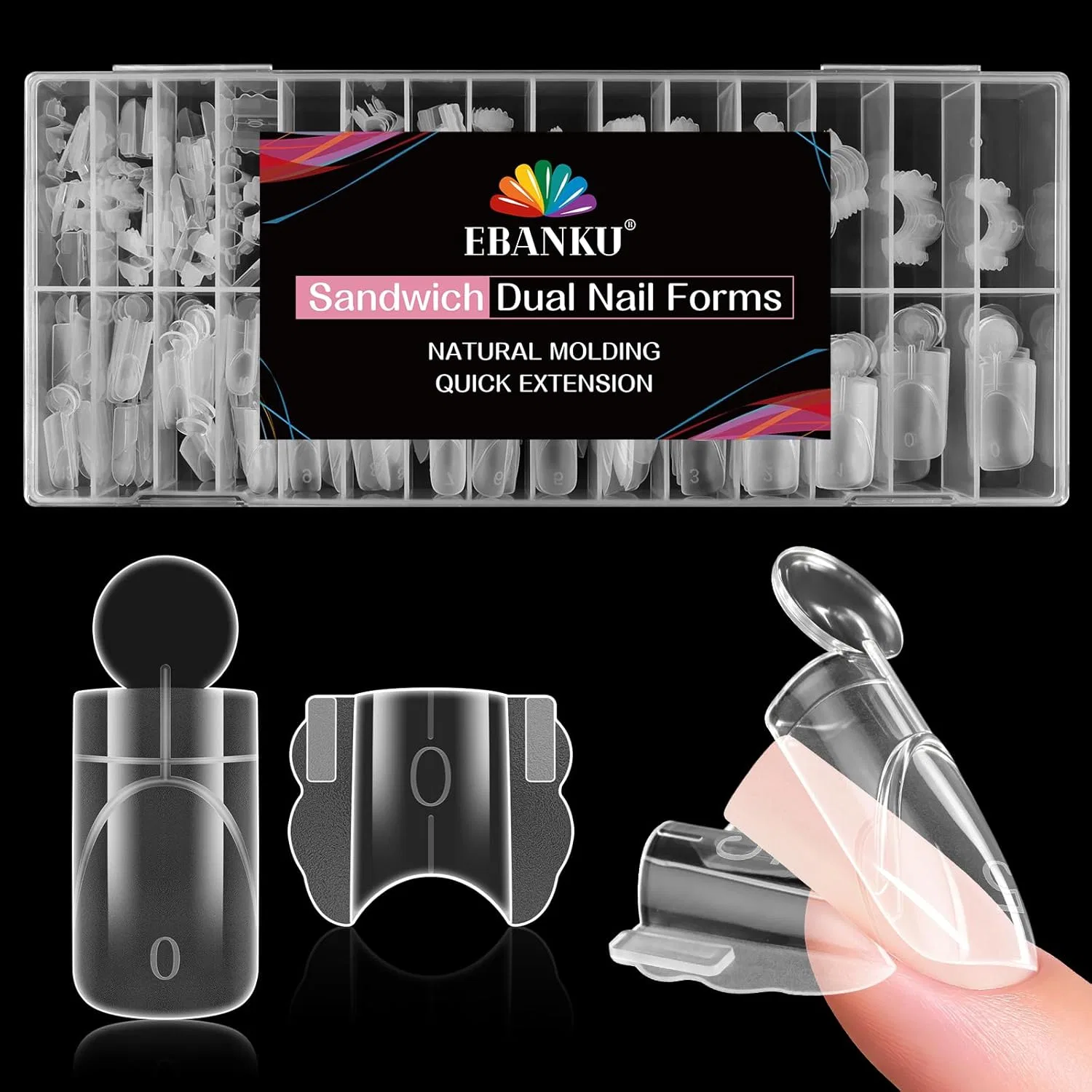 Набор многоразовых форм для наращивания ногтей EBANKU Sandwich Dual Nail Forms (280 шт.) Ebanku, Short Square