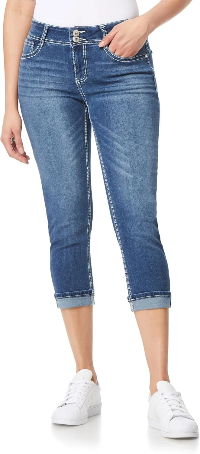 

WallFlower Women's Luscious Curvy 23.5" Crop Mid-Rise Bling Insta Stretch Juniors