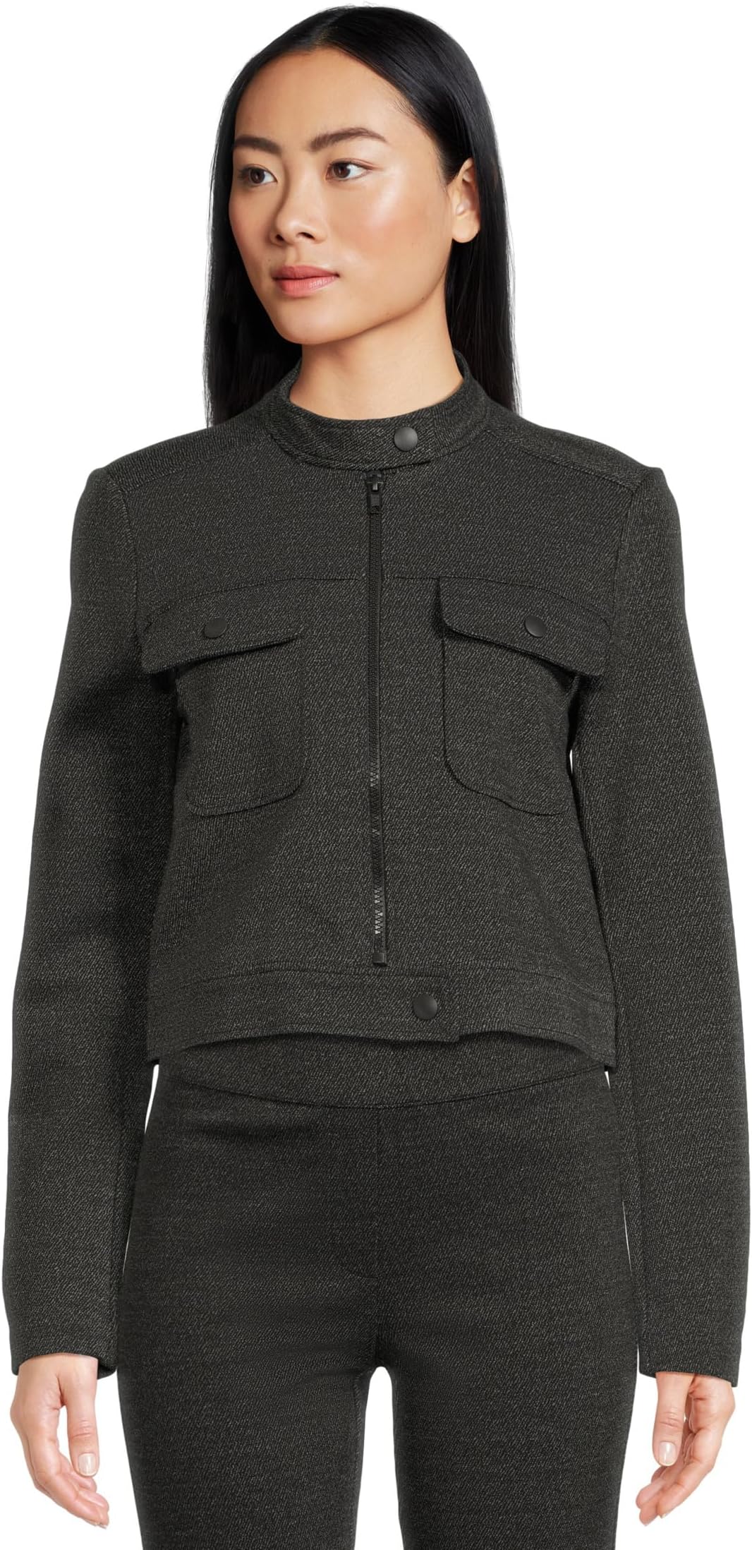 

Женская укороченная куртка из саржи Ponte с застежкой-молнией, накладными карманами и кнопками Elliott Lauren, Grey/Black