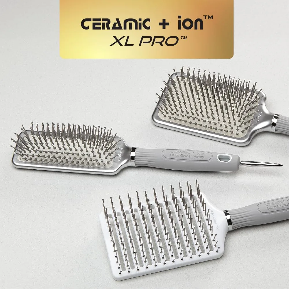 Расческа Olivia Garden Ceramic + Ion XL Pro - плоская щетка для всех типов волос - разглаживает и придает блеск. Большая paddle-щетка, Silver — фото 4