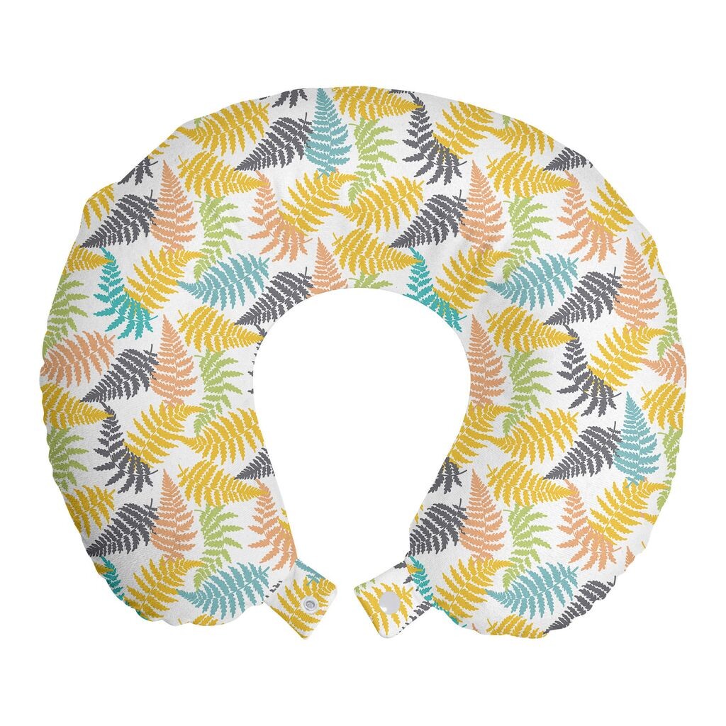 

ABAKUHAUS Leaves Travel Pillow Подушка для шеи, ботанические тропические растения, пенопластовые дорожные принадлежности для самолета и автомобиля, 30x30 см, белые и разноцветные