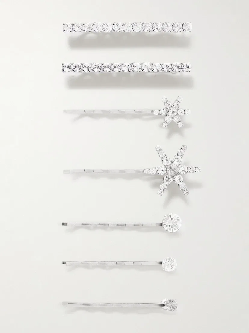 Набор из семи серебристых заколок для волос Luzia с кристаллами Swarovski Jennifer Behr, серебряный