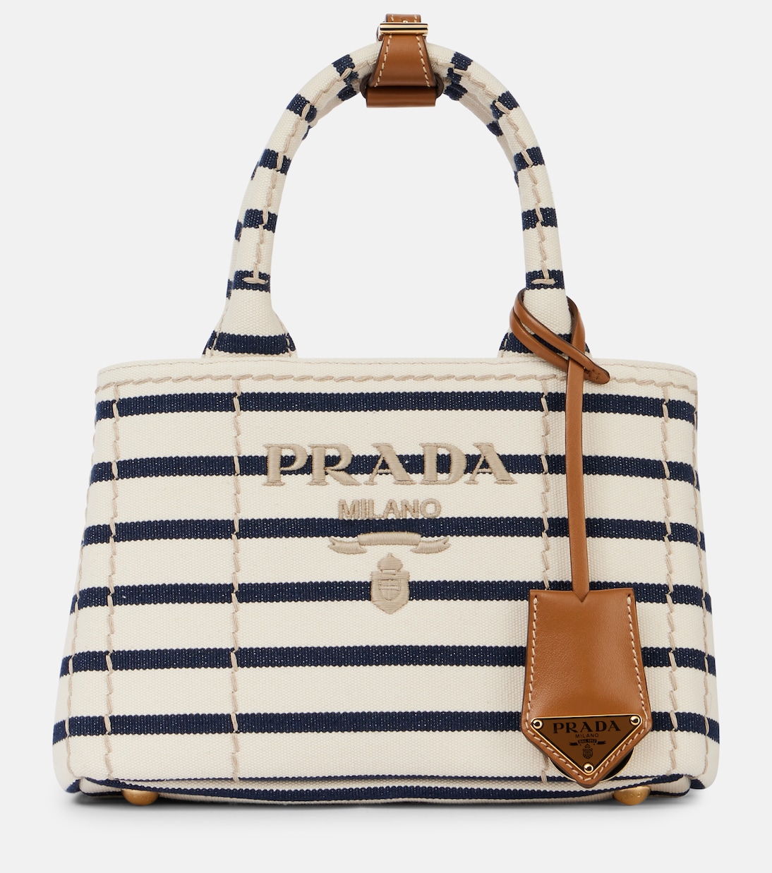

Мини-сумка-шоппер Jardinière из холста Prada, Avorio+Blu