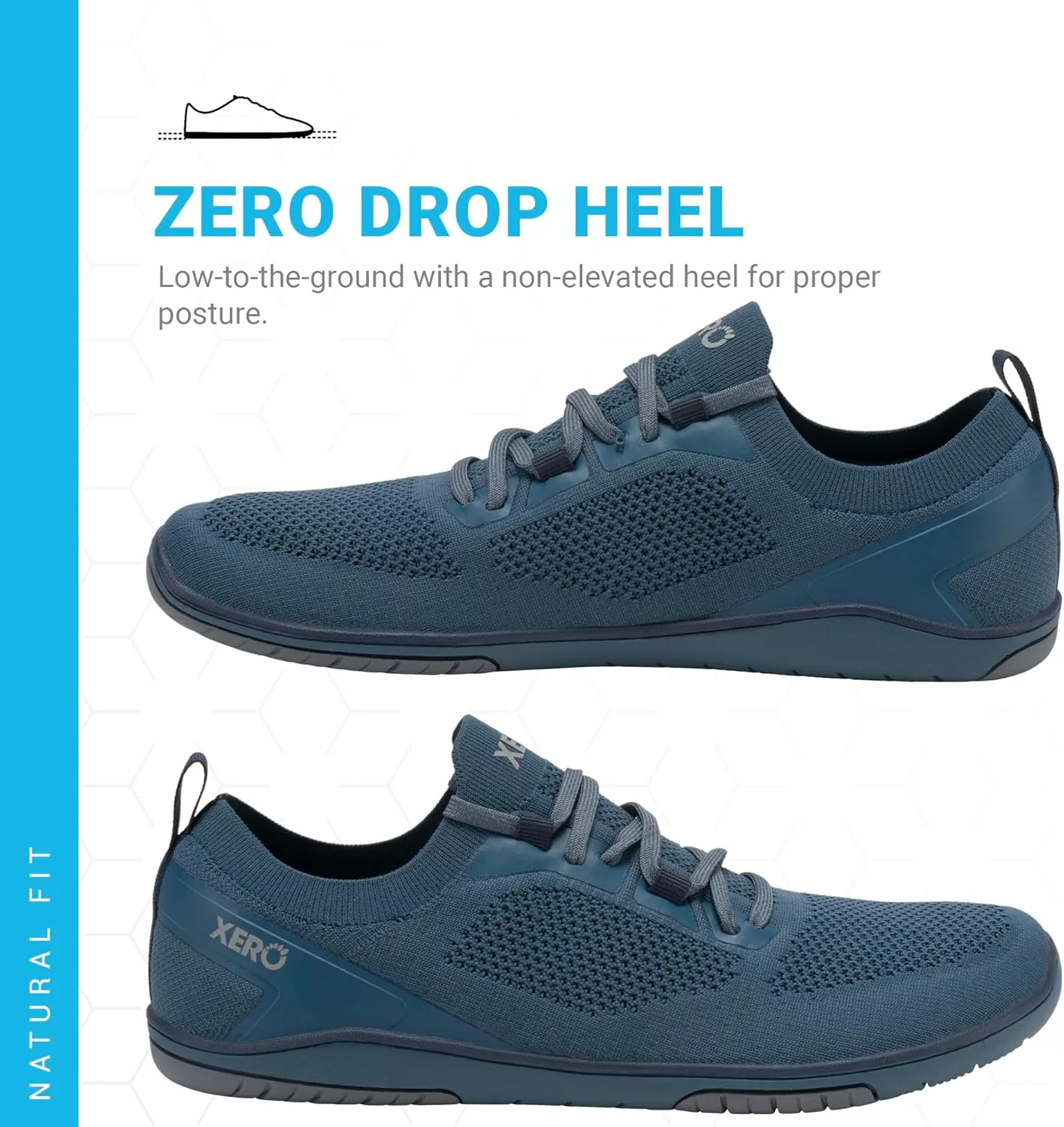 Мужские кроссовки Xero Shoes для ходьбы босиком | Кроссовки Nexus Knit для тренировок | Модные мужские кроссовки с нулевым перепадом высоты подошвы и широким носком | Минималистичный дизайн, синий — фото 3