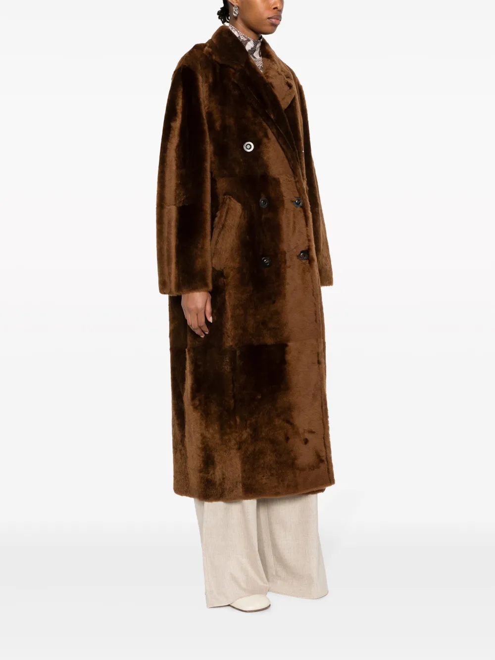 Двубортное пальто с зазубренными лацканами MAX MARA, коричневый — фото 3