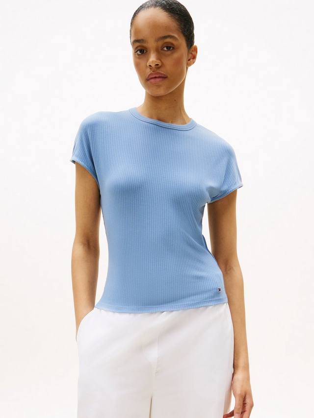 

Рифленая футболка с высоким воротником и облегающим кроем Tommy Hilfiger, Brisk Blue