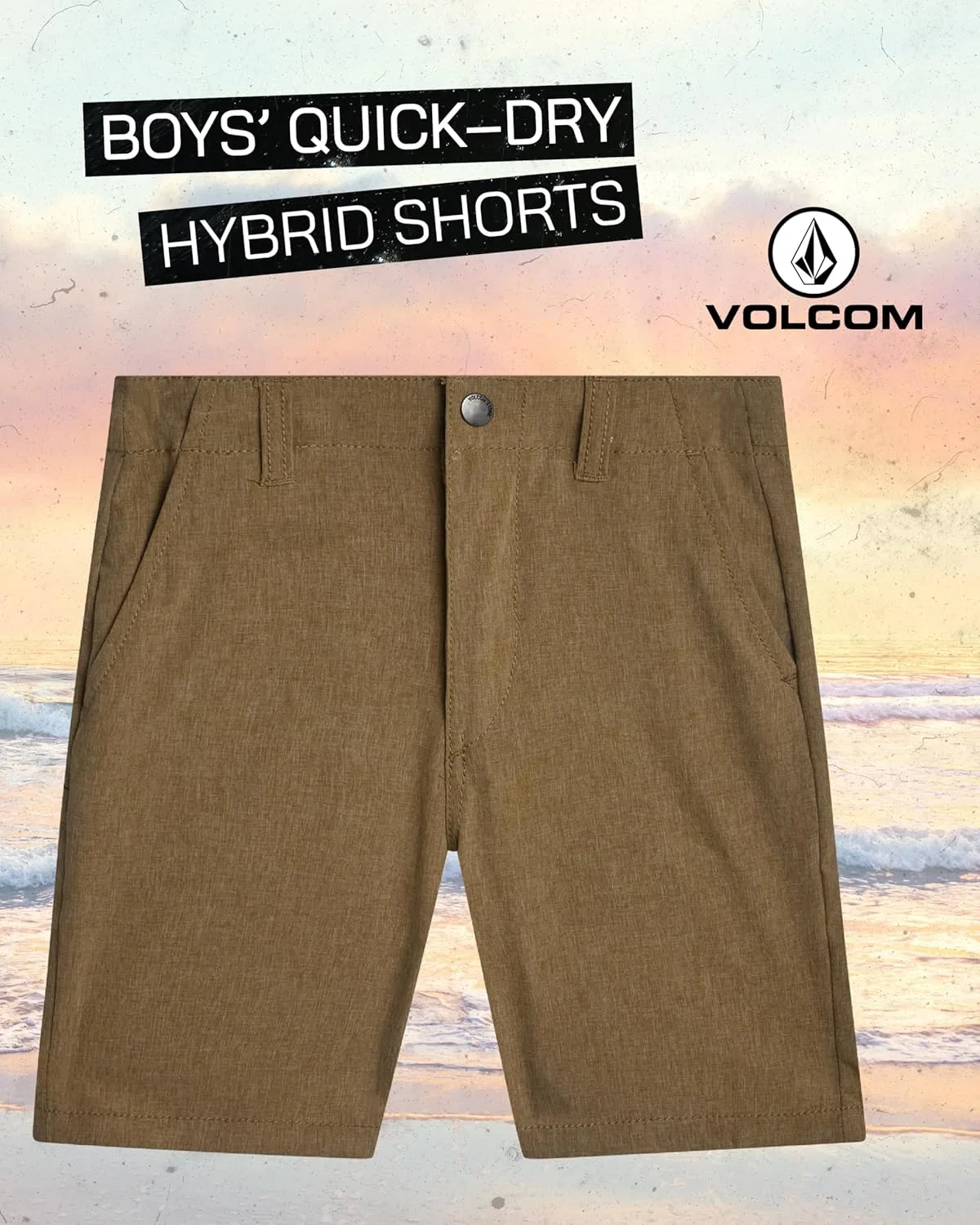 Шорты Volcom для мальчиков - быстросохнущие гибридные шорты-чиносы - повседневные шорты для школьной формы с карманами, хаки — фото 3