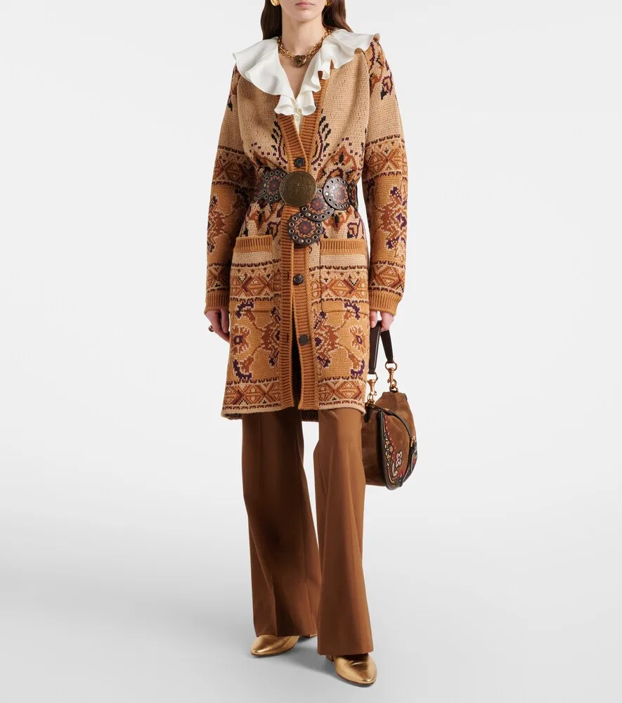 Кардиган из шерстяной смеси Etro, коричневый — фото 2