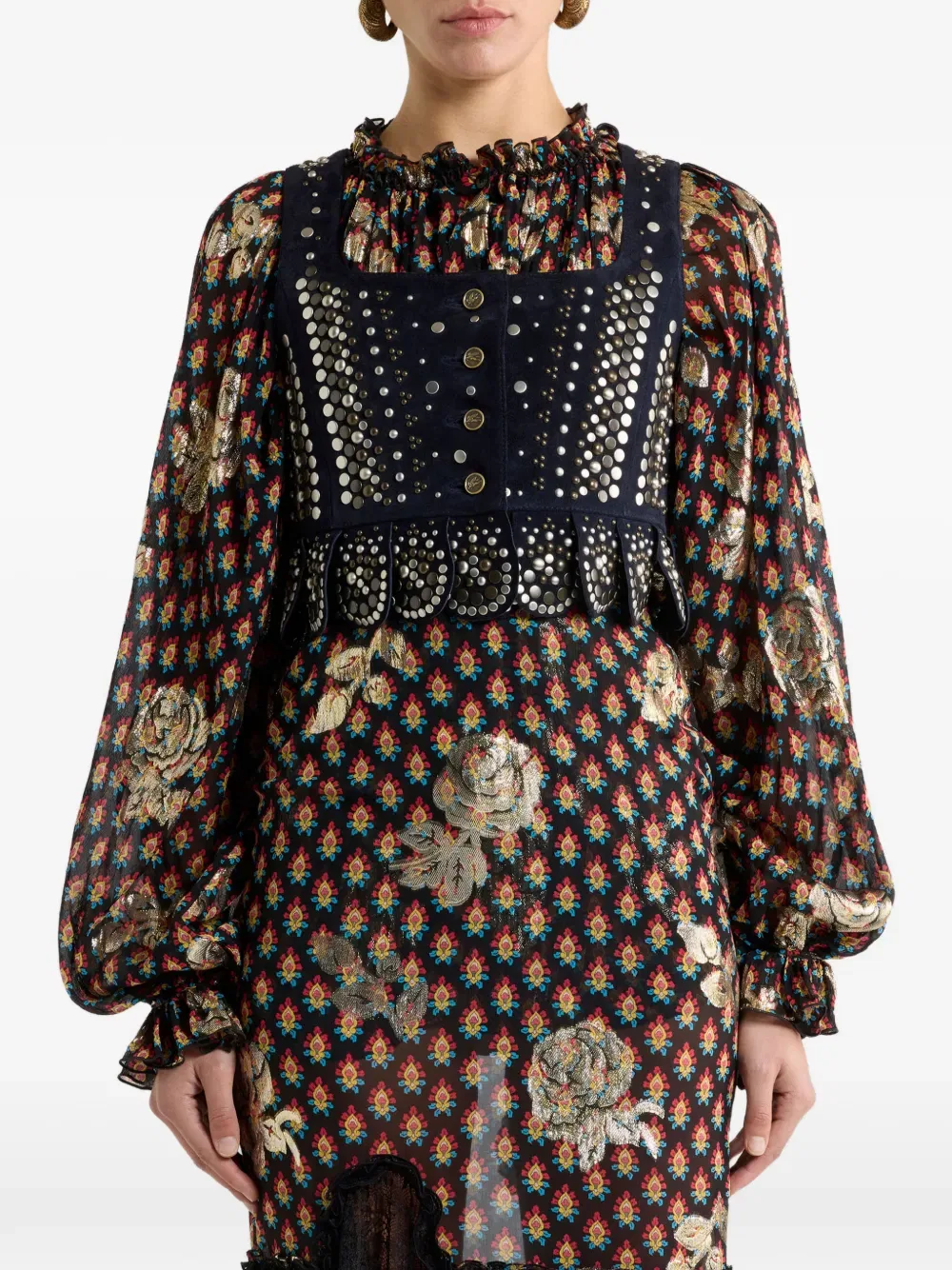 Кожаный жилет с заклепками Etro, синий — фото 3