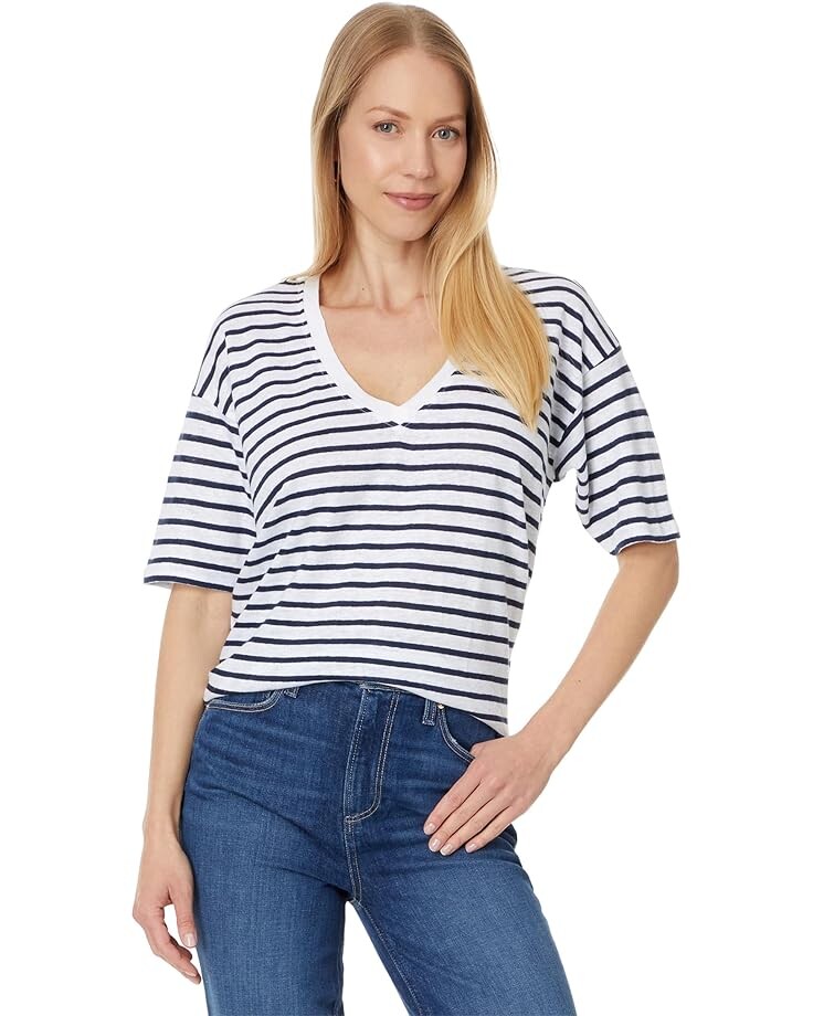 

Футболка Faherty Linen V Neck, цвет Ahoy Stripe