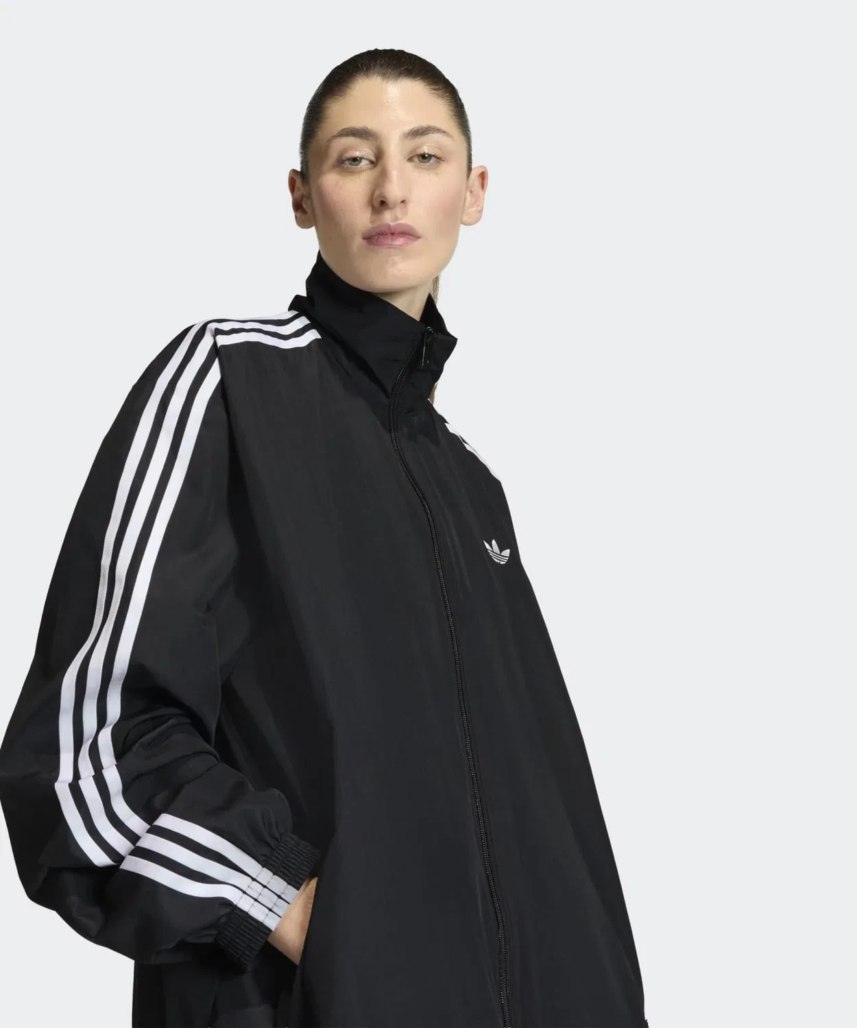 Трек-топ женский с логотипом Three Stripes, Adidas Originals, полиэстер, чёрный — фото 4