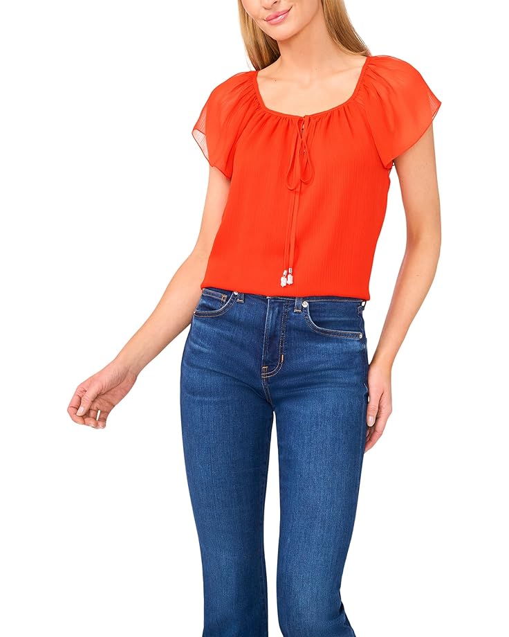 

Топ CeCe Round Neckline Flutter Slv Top, цвет Fiery Red
