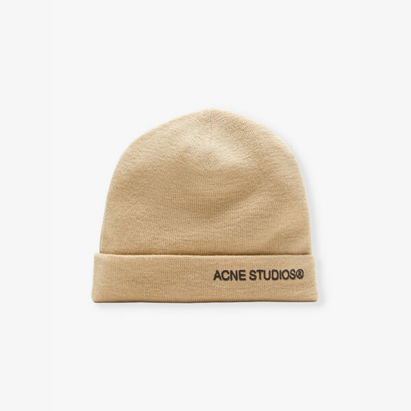 

Шапка-Бини из шерсти с фирменным принтом Acne Studios, бежевый