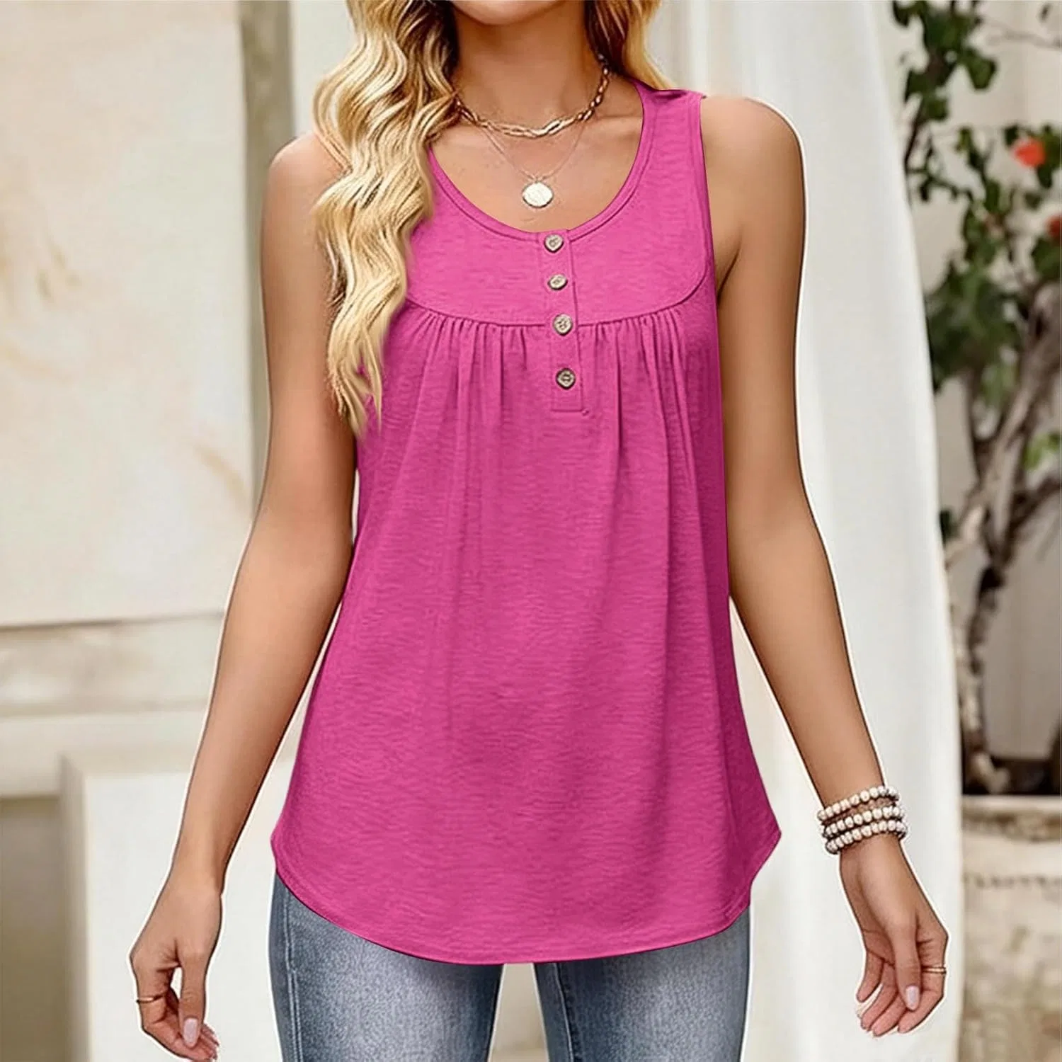 Топ без рукавов женский, легкий, на бретелях, 3-Hot Pink — фото 3