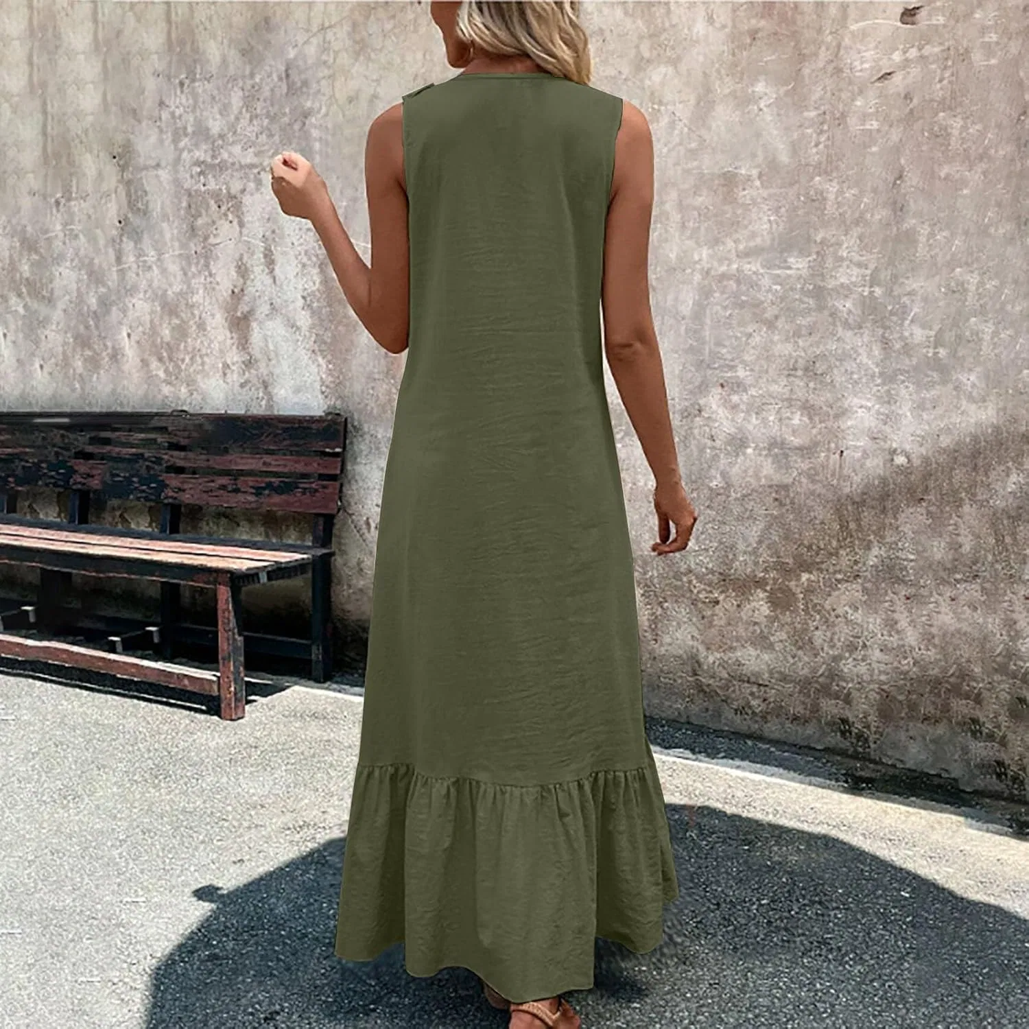 Платье-макси с воланами, Women, Generic, Army Green — фото 3