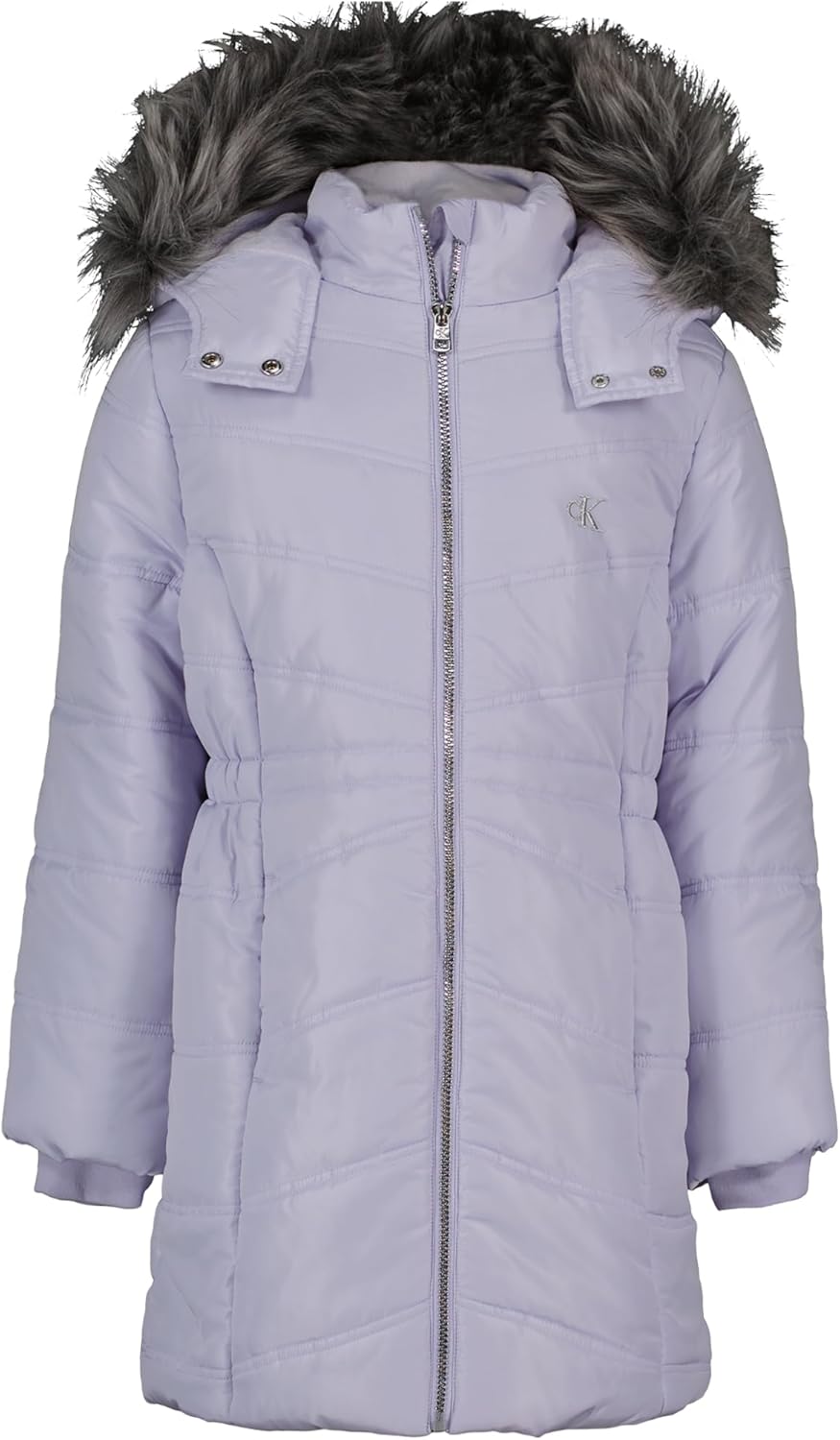 

Зимняя куртка-пуховик Calvin Klein для девочек с капюшоном, длинное плотное пальто с флисовой подкладкой, Aerial Pale Lavender