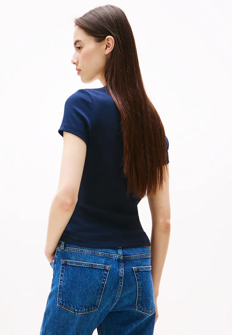 Футболка, Slim Badge Rib, Tommy Jeans Tommy Hilfiger, темно-синий — фото 2