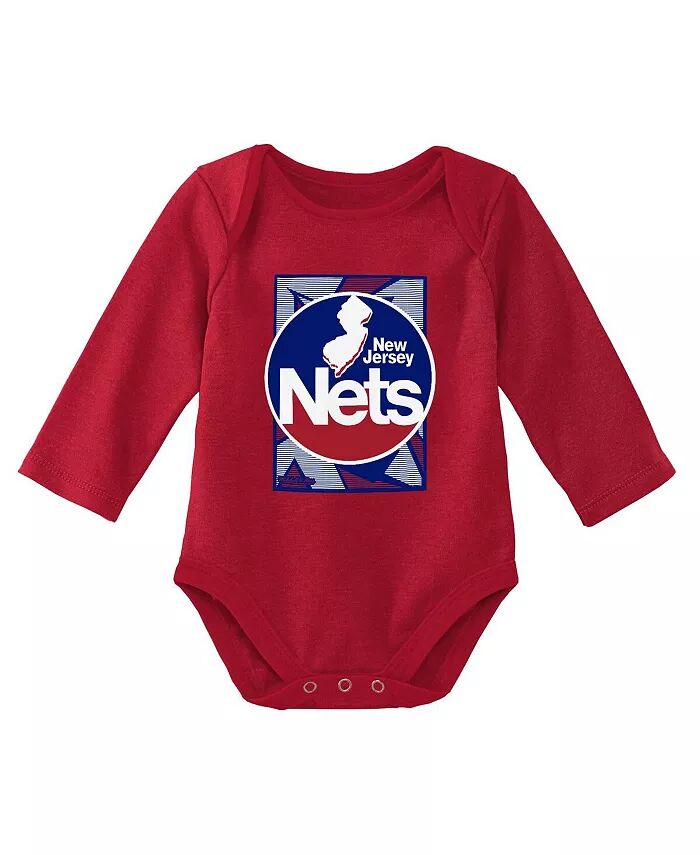 Комплект из боди и шапки с манжетами New Jersey Nets Hardwood Classics для мальчиков и девочек синего и красного цвета Mitchell & Ness — фото 3