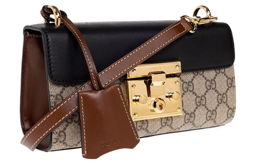 Женская сумка через плечо GUCCI с замком и кожаной отделкой — фото 4