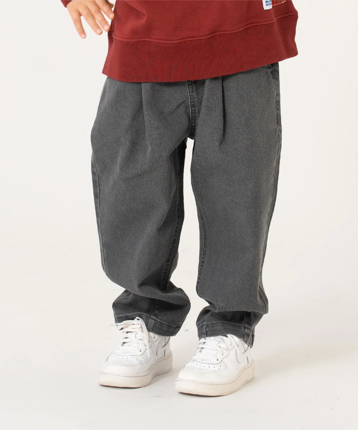 Детские джинсовые брюки balloon fit с защипами, and D.petit main, серый