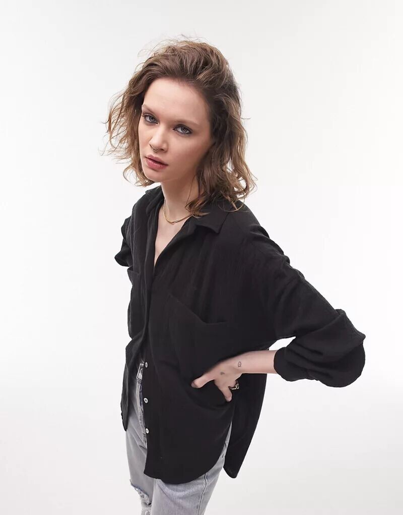 

Черная повседневная хлопковая рубашка Topshop