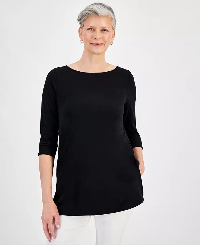 

Женский топ с вырезом лодочкой и рукавом 3/4 JM Collection, черный