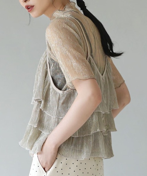 

Футболка из прозрачной ткани с блестками и ребристой отделкой E-zakkamania stores, золотой