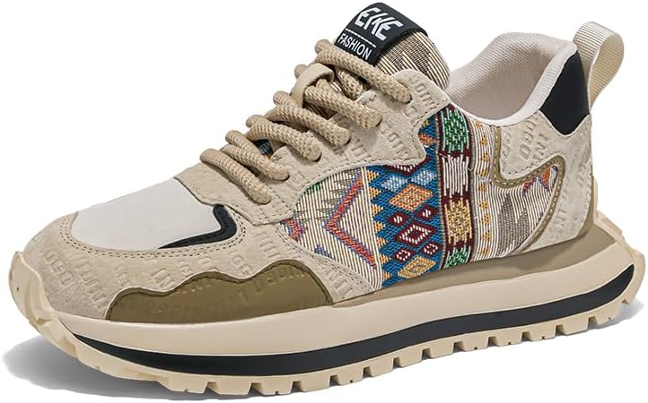 

Мужские модные повседневные низкие кроссовки, удобные, нескользящие, дышащие, для ходьбы, на шнуровке, массивные кроссовки, размер 7.5-10.5 Yebonsho, бежевый