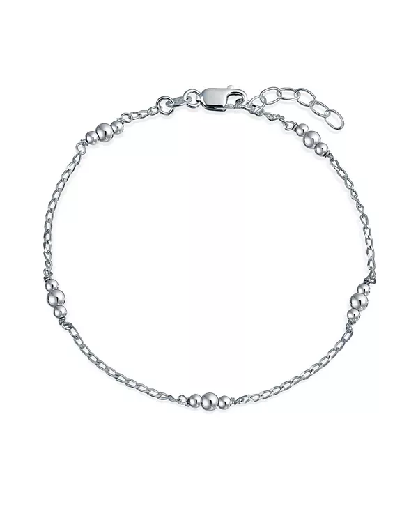 

Браслет на лодыжку с круглыми бусинами, цепочка для горячей жены, серебро 925 пробы, регулируемый от 9 до 10 дюймов с удлинителем Bling Jewelry, silver